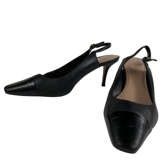 Banana Republic Slingback Black Soft Leather Strap 2.75” Heels Textured Size 9.5 - Picture 13 of 16